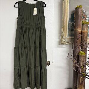Mango Ruffles Flowy Dress Olive Size S